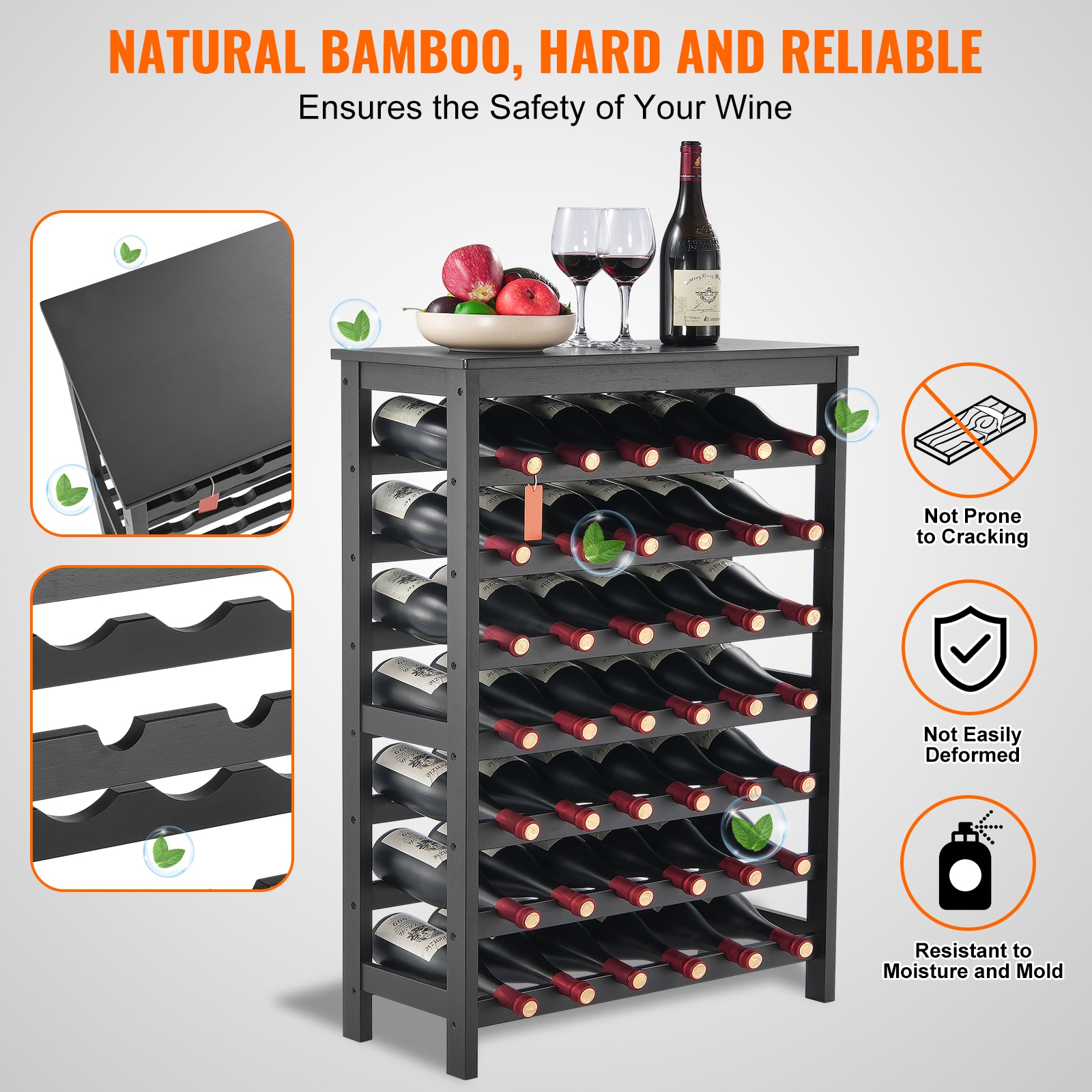 42 Bottle 7-Tier Modular Wine Rack Bamboo Wood Display Shelf With TableTop_voghion.com